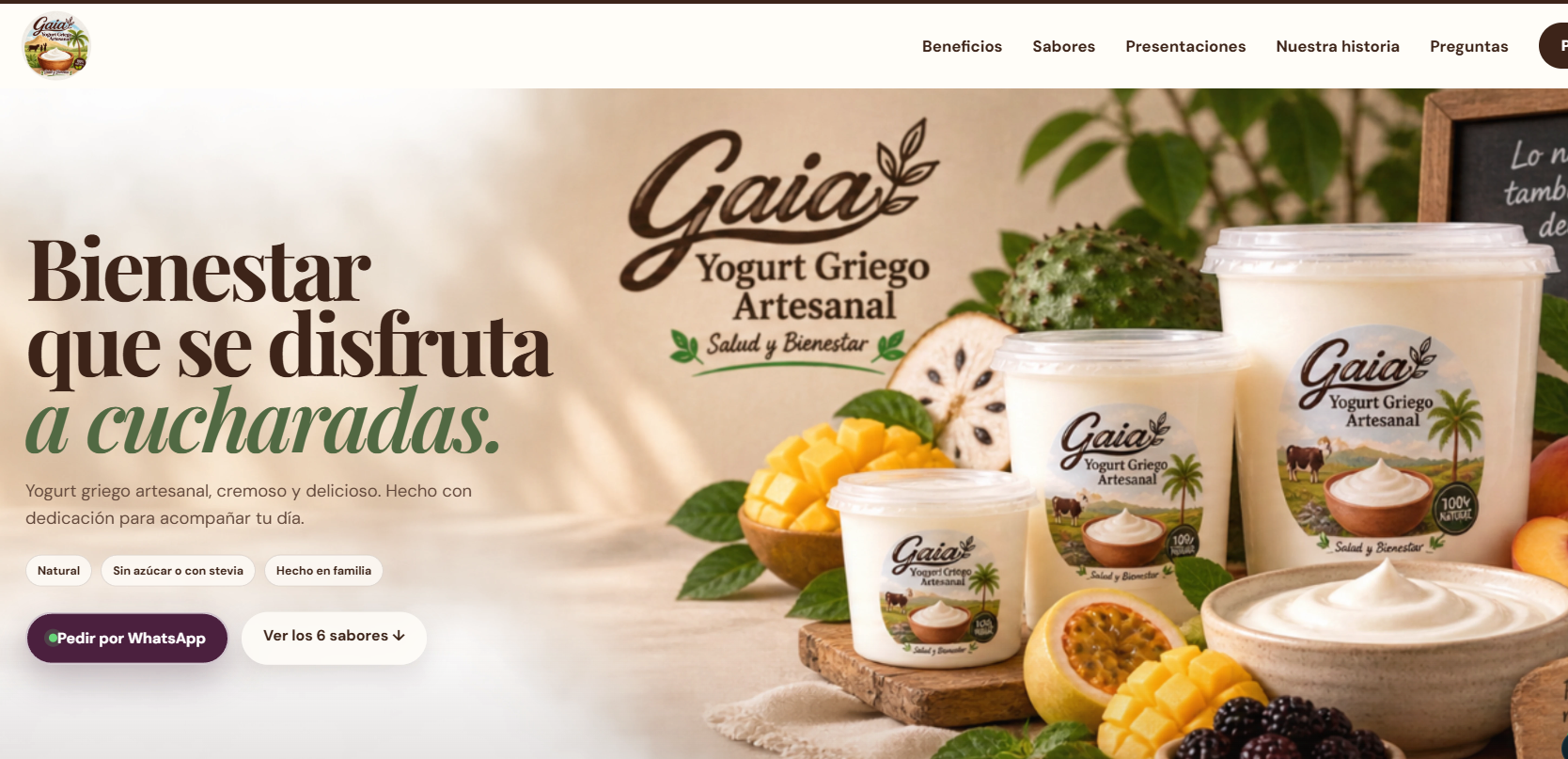 Landing page de GAIA Yogurt Griego
