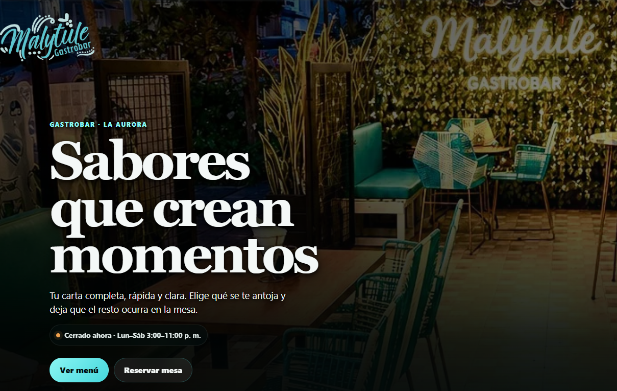 Menú digital de Malytulé Gastrobar